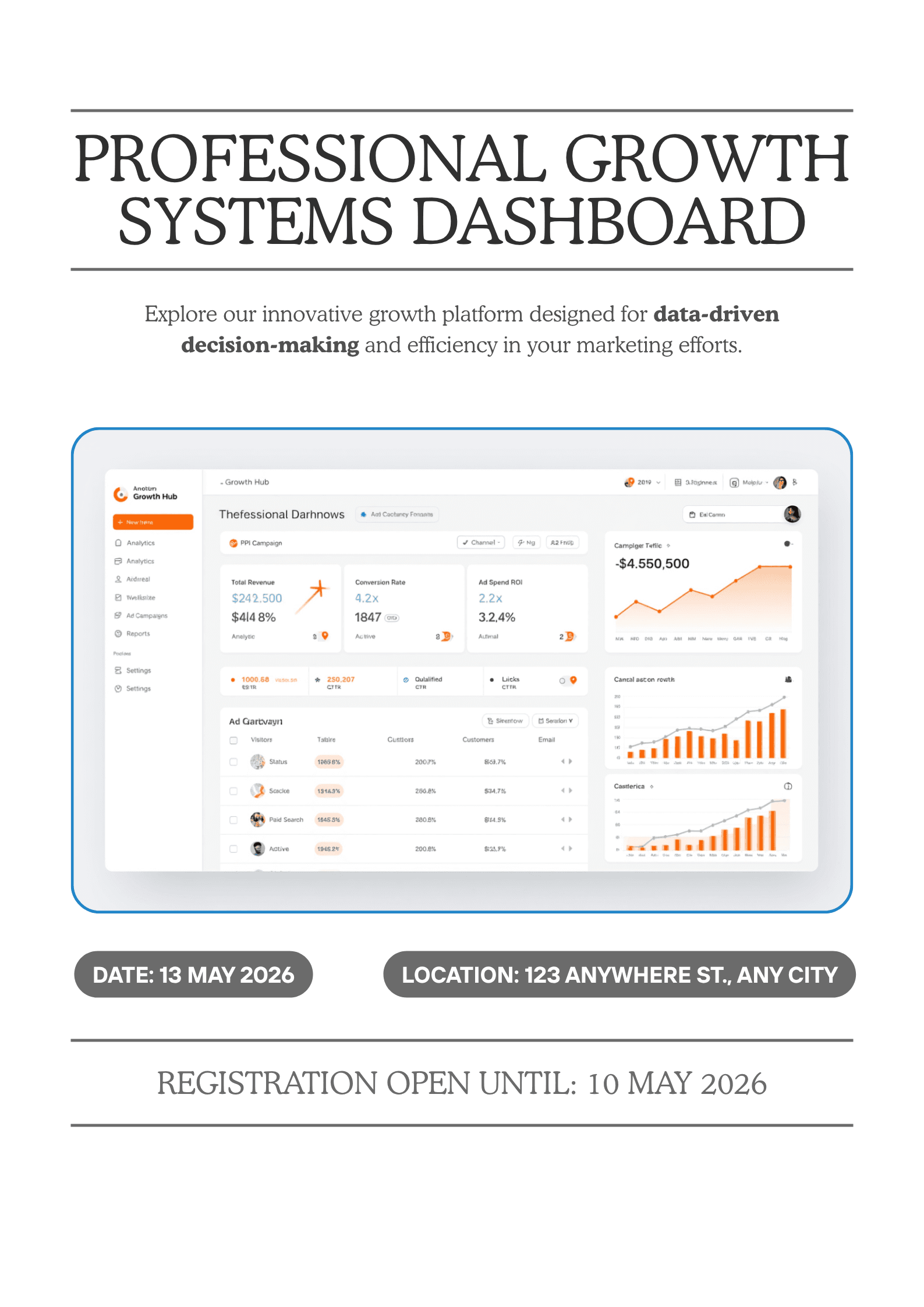 Growth system funnel and conversion analytics interface